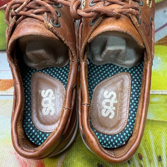 SAS Mens 8.5M Casual Boat Shoes Brown Leather Slip On Deck Moc Toe - Picture 3 of 10